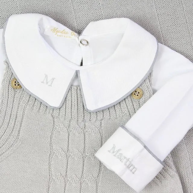 Saída De Maternidade Masculina Bebê Tricô Cinza