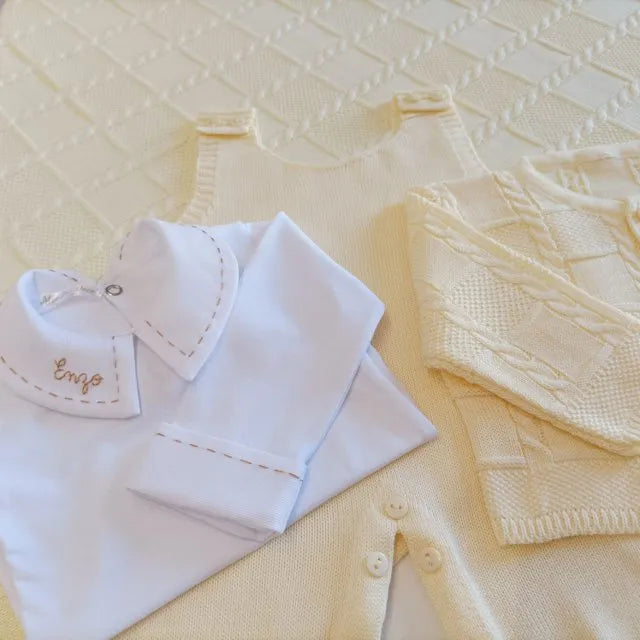 Saída De Maternidade Masculina Bebê Tricô Amarelo