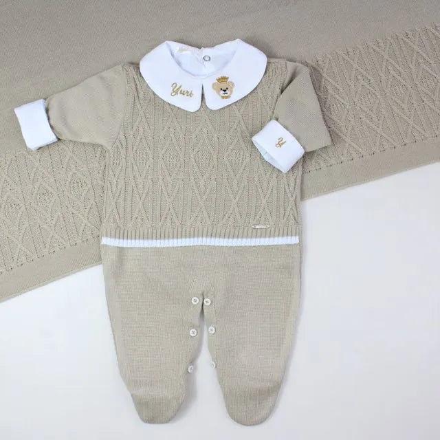 Saída De Maternidade Masculina Bebê Tricô Bege Claro