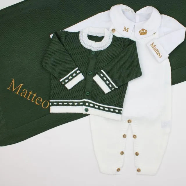 Saída De Maternidade Masculina Bebê Tricô Verde Militar